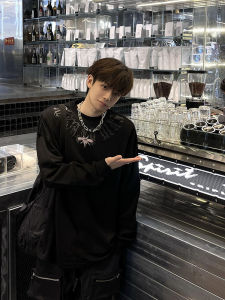 American High Street Personality Letter Long Sleeve Cotton T-Shirt Mens Autumn Winter Heavyweight Loose Couple Base Shirt Top