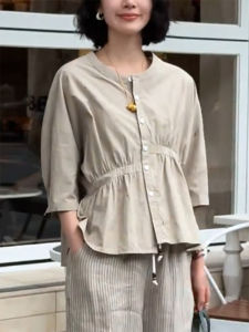 QINGNAER | Slimming Lazy Style Ruffled Placket Shirt