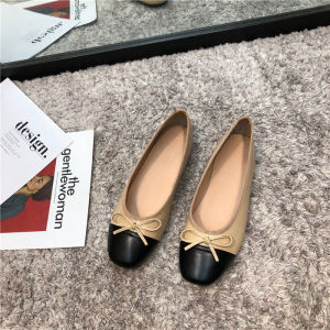 Anna Same Style นุ่ม ลายสก็อต รองเท้าส้นแบนปมผีเสื้อเจ้าของร้านเก็บรุ่น ฤดูใบไม้ผลิ 2020 รองเท้าส้นเตี้ยแฟชั่นสไตล์ K นิ้วเท้ากลม