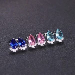 Huitan Gorgeous Teardrop CZ Stud Earrings Bridal Wedding Engagement Accessories Pink/Blue Elegant Women Earrings Fashion Jewelry
