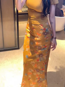 MANMI | French Style Yellow Floral A-line Skirt