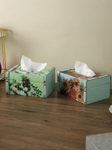 Artistic Oil Painting Tissue Box for Home Living Room Dining Table Bathroom Decor High End Napkin Drawer Wooden Material