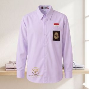 Baju Putih SMA/SMK Lengan Panjang Seragam Sekolah Kain Oxford | Kain Oxford Lengan Panjang Kerah Klasik Kancing Depan Label Merah Label Hitam Fit untuk Sekolah.