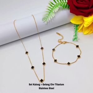 Set Kalung+Gelang Bunga  Kupu-kupu Love Variasi Super Imut Anti Luntur Anti Karat Elegant Titanium
