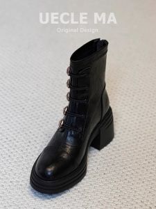 MASHUJIA | Real Leather High Heel Boots Lace Up Short Boots