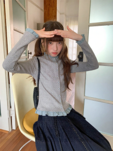 NIHAOKANONG | Áo Cardigan Len Nữ Phong Cách Hàn Quốc Phối Nếp Ruffle
