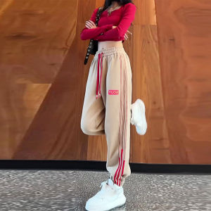 Womens Drawstring Casual Sweatpants Color Block Striped Trousers Harlan Style Spring Autumn New Fashion High Waist Long Pants