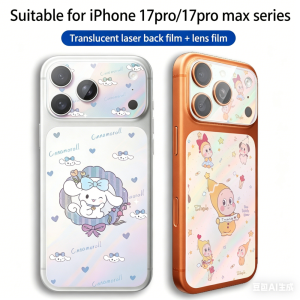 Sanrio | Cartoon Sanrio Phone Back Sticker With Lens Protector Laser Gradient Removable Skin Decal Suitable for iPhone 17 Pro 17 Pro Max