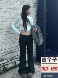 กางเกงขายาวทรงหลวมเอวต่ำสีดำ ทรงหลวม ทรงขากระบอก สำหรับผู้หญิง ฤดูใบไม้ร่วง 2024 กางเกงขายาวทรงเข้ารูปสไตล์อเมริกัน