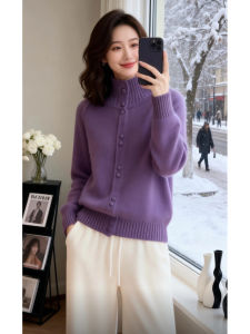 Shalldoer | Atmospheric Purple High-Neck Knit Sweater