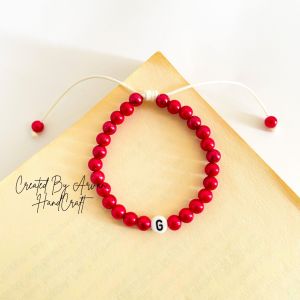 Gelang Mutiara Maroon Inisial Huruf // Gelang Inisial Huruf Mutiara Maroon Model Serut