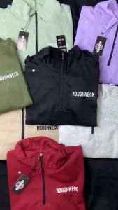 Jaket Sweater Half Zipper Hitam Roughneck 1991 Turtleneck Pria Wanita