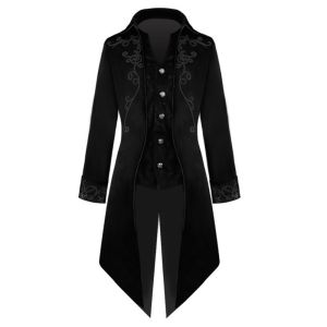 GUKENRO Male Tuxedo Oversized European Design Button Splice Swing Medieval Retro Tailcoat Medium Long Punk Suit for Men