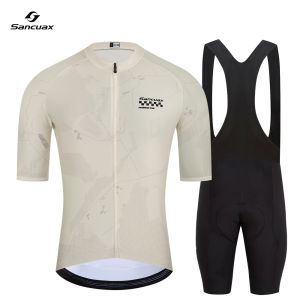 SANCUAX Men Short Sleeves Cycling Jersey Set MTB Maillot Ropa Ciclismo Summer Breathable Road Bike Cycling Clothing with Pockets