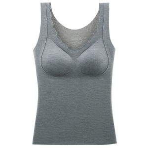 miiow | Warm Silk Woolen Vest Womens Underwear Fleece Lined Seamless Base Layer Single Top For Autumn And Winter V-neck Solid Color