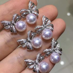 Montagne Jewelry 18k White Gold Earrings Bowkont Design Fine Jewellery Natural 8-9mm Akoya Pearl Earrings Stud Earring