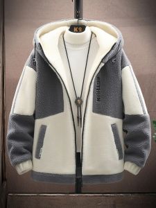 ROMON | Lormen Mens Thickened Lamb Velvet Jacket Autumn Winter New Style Hooded Open Cardigan Coat Fashion Cold-resistant Cotton Clothes