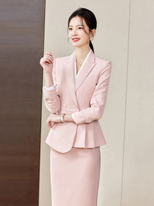 Professional Pink Suit Set Womens Elegant Hostess Ceremony High-end Beauty Salon Work Uniform Long Sleeve Polyester Fiber