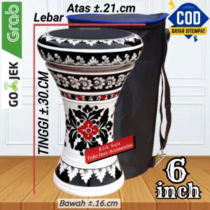 Darbuka Kayu Atau Dumbuk Mini 6 inch Putih Hitam Power Beat Hitam