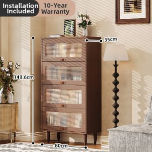 Vintage Rattan Solid Wood Drawer Storage Cabinet Compact