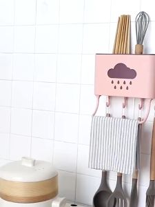 Ống Đũa Treo Tường Đám Mây Tiết Kiệm Diện Tích Có Móc Treo Dụng Cụ Nhà Bếp Tiện Ích - Giao Màu Ngẫu Nhiên