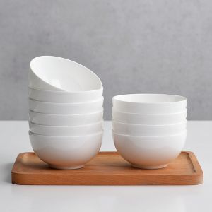 White Bone China Bowl Set for Home Use Ceramic Rice Bowl round Shape Dinnerware Set Nordic Style Pure Color Soup Bowl