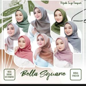 kerudung Hijab Segi Empat Bella Polos Bahan double hycon