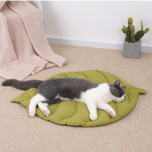 Soft Cotton Cat Bed Mat Leaf Shaped Kitten Puppy Dog Sleep Blanket Double Sided Washable Pet Floor Rug Home Comfort Pad