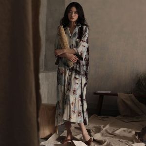 Miiow | MiiOW Cat Woman Summer Ice Silk Short Sleeve Open Cardigan Dress Home Clothes Womens Fashion Sleepwear Comfortable Leisure Suit