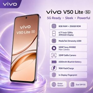 vivo | 2026 new VIVO V50 Lite 5G Smartphone 8GB+256GB Dimensity 6300 120Hz AMOLED Display 50MP Sony Camera 6500mAh 90W FlashCharge