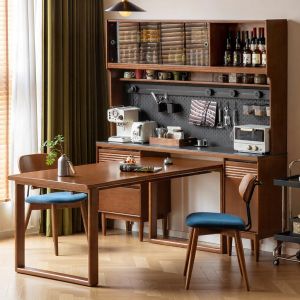 WEISHA | Tủ Sideboard Áp Tường Gỗ Tự Nhiên Mặt Đá Sintered Phong Cách Mid-Century