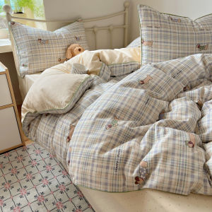 Ins Style Cotton Cartoon Rope Embedded Four Piece Set Single Student Dormitory Bedding Three Piece Double Bed Cover Pure Cotton