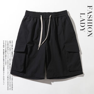 Casual Breathable Mens Summer Shorts Elastic Waist Quick Dry Straight Leg Multi Pocket Workwear Fashion Urban Style Five Inch Pants