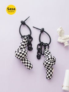 New Arrival Black-White Checkerboard Gingham Twisted Keychain Ornaments Creative Bag Pendant Keychain Fabric Schoolbag Accessories