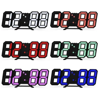 3D LED Wall Clock Modern Digital Table Desktop Alarm Clock Nightlight