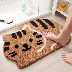 Home Bathroom Anti-Slip Mat Cat Shaped Door Mat Bedroom Floor Mat Cartoon Style Household Cleaning Tool Bathroom Placement Tool