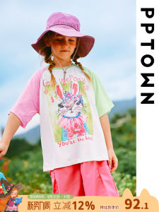 Girls Loose Printed Short Sleeve T-Shirt Five-Quarter Sleeve Base Shirt Spring Summer New Arrival Childrens Casual Top