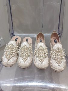 Pearl & Crystal Decorated Mules Slip-on Shoes