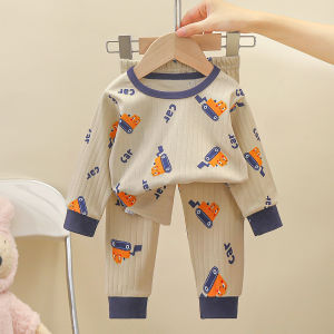 Cotton Children Sleepwear Set for Spring and Autumn Long Sleeves