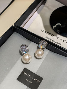 CAFFTI | French Style Zircon Sugar Cube Pearl Earrings Feminine Chic Spring Summer Wear Square Round Face