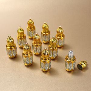 10pcs 6ml Gold Octagonal Empty Roller Ball Glass Bottles (With/Without Cord)  Leakproof Refillable for Essential Oils Perfume