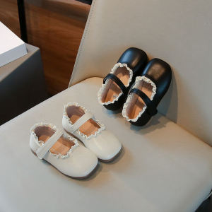 Giày Da Đế Mềm Màu Đen Cho Bé Gái Giày Công Chúa Mùa Xuân Thu Thường Ngày Đế Cao Su Dây Đeo Giày Bằng Vải Dán