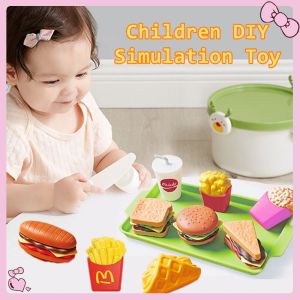Children Mini Play House French Fries Burger Fast Food Set Toys Simulation DIY Assembled Kitchen