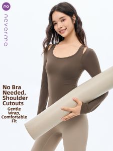 never me | Lace Hollow Breast Padded Off-Shoulder Slim Long Sleeve Yoga Top