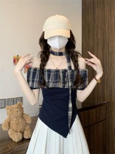 เสื้อยืดแขนสั้นคอวีทรงสลิมฟิตสำหรับผู้หญิงในช่วงฤดูร้อน ทรงเข้ารูป ลายสร้างสรรค์ เสื้อผ้าทำงานสไตล์เกาหลี