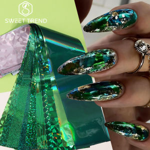 1 Pack Green Series Nail Art Transfer Foils Film Chrome Mirror Effect Nail Foil Starry Sky Paper Nail Decals DIY Manicure Charms