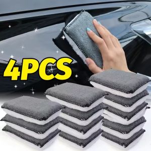 4PCS Dual-Sided Microfiber Car Wash Sponge Wipe Leather Gentle Scrubbing Pad Auto Interior Body Stain Removal Cleaning Polishing Tool