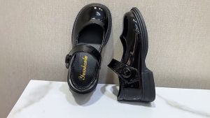 New Chic Black PU Leather Mary Jane Shoes for Girls - Slip-On School Flat Loafers