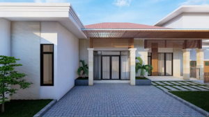 Jasa Desain Rumah Tropical Balinese Contemporary 3D Exterior 1 LANTAI
