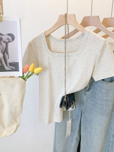 Slim Fit Short Sleeve T-Shirt Women Summer New Style Pure Cotton Square Collar Top Fashionable Korean Style Commute Wear